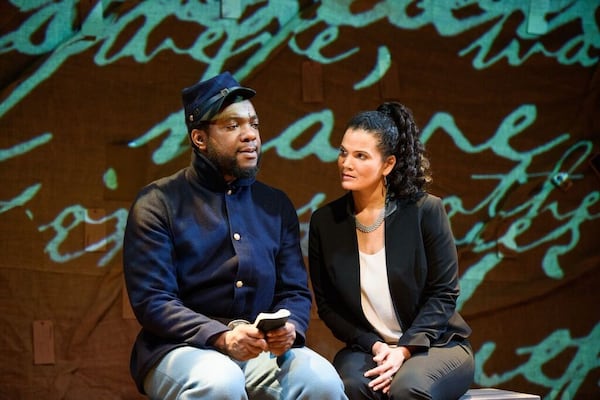 Thomas Neal Antwon Ghant and January LaVoy star in "Native Guard" by the Alliance Theatre at the Atlanta History Center. PHOTO CREDIT: Greg Mooney