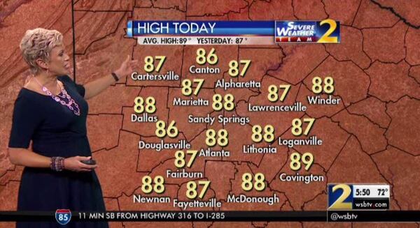 Highs are expected to hit the upper 80s in metro Atlanta on Wednesday, Channel 2 Action News meteorologist Karen Minton said. (Credit: Channel 2 Action News)