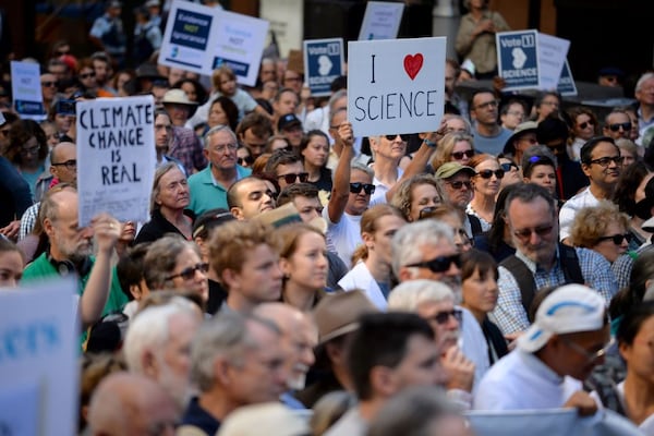 Supporters of science and research gather for the March for Science protest in Sydney on April 22, 2017. 
 (PETER PARKS/AFP/Getty Images)