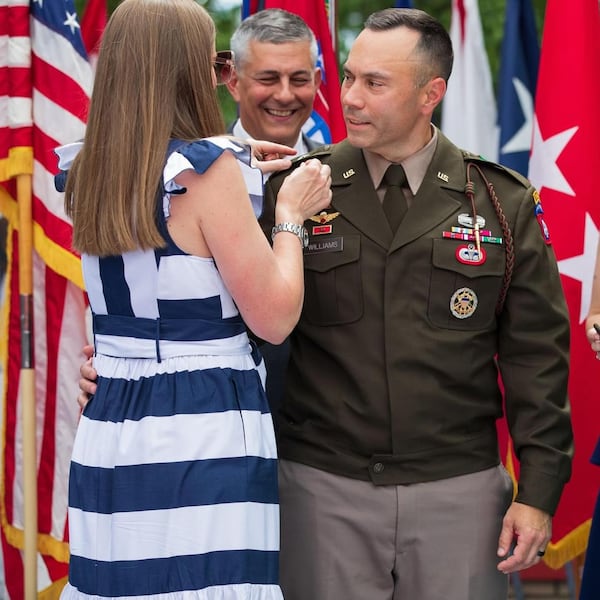 When Jason Williams was promoted to Brigadier General in the 82nd Airborne Division of the Army in May, his wife Shelley and three daughters were there to support him. Courtesy of Shelley WIlliams