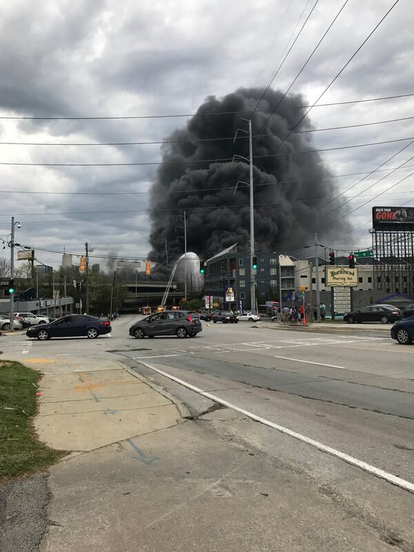 Anne Marsden took this photo while passing by Piedmont Road before the fire engulfed the bridge and caused it to collapse.