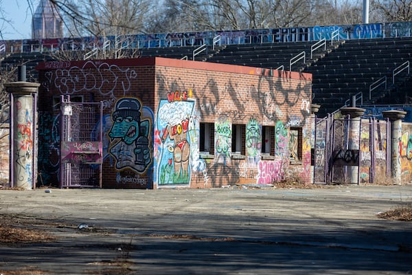 Today, Herndon Stadium is covered with graffiti and weeds have replaced the carefully manicured turf. (Steve Schaefer/steve.schaefer@ajc.com)

