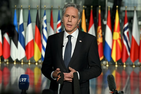 United States Secretary of State Antony Blinken speaks during a media conference at NATO headquarters in Brussels on Wednesday, Nov. 13, 2024. (Nicolas Tucat, Pool Photo via AP)