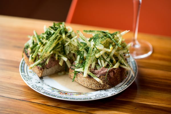  Whipped Chicken Liver, Apple, Pickled Pepper, Lemon, Vinegar, Fennel. Photo credit- Mia Yakel.