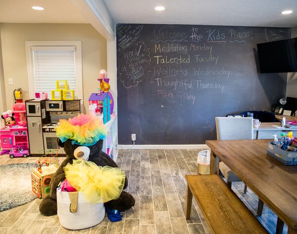 The children's area in the DeKalb County Women's Resource Center's safe house has a room for teenagers, a meditation space, common area for small groups and computer stations, including some where they make podcasts.    (Jenni Girtman for The Atlanta Journal-Constitution)