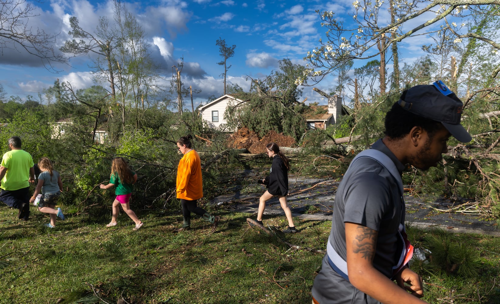 After a night of turbulent storms, cleanup efforts were underway Tuesday, April 3, 2024, in Rockdale County, where at least one tornado was reported to have touched down and left a path of destruction. While the storms caused widespread damage around the Atlanta metro area, the Conyers area was hit the hardest, according to the National Weather Service and Channel 2 Action News. (John Spink / John.Spink@ajc.com)