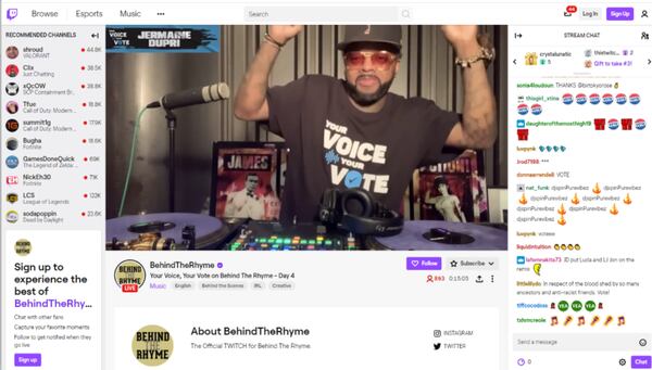 Screenshot of Jermaine Dupri's DJ Set at the "Your Voice Your Vote" pre-show for the Democratic National Convention.