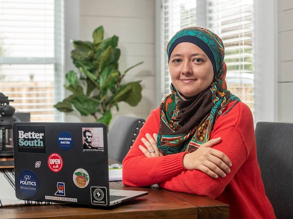 State Rep. Ruwa Romman, who is Palestinian American, is the first Georgia legislator to wear a hijab at the Capitol. (Alyssa Pointer/The Atlanta Journal-Constitution)