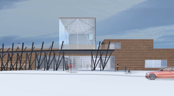 An architectural rendering of the Museum of Contemporary Art of Georgia's planned new facility at the Goat Farm Arts Center. Courtesy of Mack Scogin Merrill