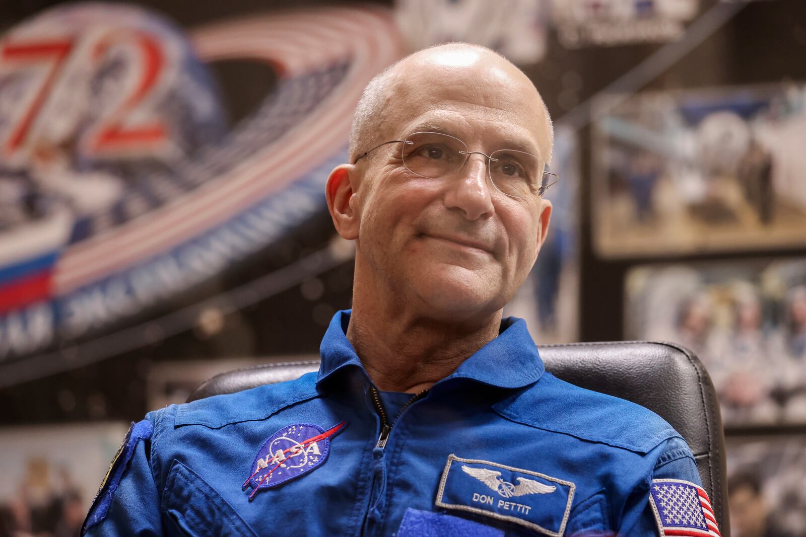 In this photo released by Roscosmos space corporation, NASA astronaut Don Pettit, Expedition 72 crew member to the International Space Station, ISS, attends a news conference on the eve of the launch in the Russian leased Baikonur cosmodrome, Kazakhstan, Tuesday, Sept. 10, 2024. (Ivan Timoshenko, Roscosmos space corporation, via AP)