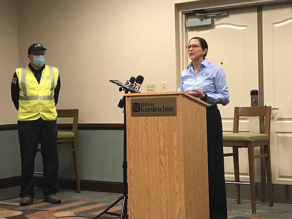 Katherine Lemos, the federal Chemical Safety Board’s chairman and CEO, speaks during a news conference Saturday, Jan. 30, 2021, in Gainesville, Georgia. (Photo: Vanessa McCray / Vanessa.McCray@ajc.com)