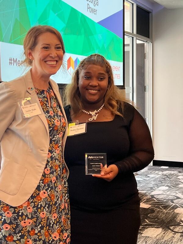 Nadia Thomas (right), founder of Nadia’s Truth, was a guest speaker at the Mentor Georgia Youth Summit, where she received the Young Leader Award for Excellence in Mentoring on June 29. (Courtesy of Nadia Thomas)