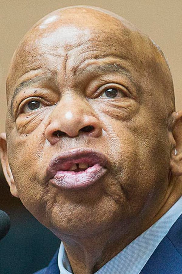 04/08/2019 -- Atlanta, Georgia -- Congressman John Lewis speaks during his art exhibit tribute in the atrium of the domestic terminal at Atlanta's Hartsfield Jackson International Airport, Monday, April 8, 2019. The art exhibit "John Lewis-Good Trouble" was unveiled Monday with historical artifacts, audio and visual installations and tributes to the congressman.  (ALYSSA POINTER/ALYSSA.POINTER@AJC.COM)