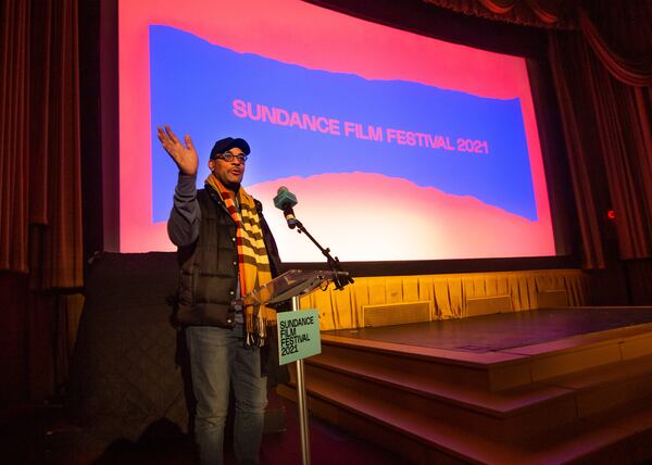 Imara Canady introduces the first movie at the start of the satellite screening of the Sundance Film Festival at the  Plaza Theatre on Saturday, January 30, 2021. (Photo: Steve Schaefer for The Atlanta Journal-Constitution)