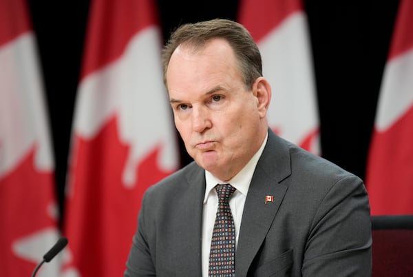 Canada Labour Minister Steven MacKinnon speaks with media during a news conference, Tuesday, Nov. 12, 2024 in Ottawa. (Adrian Wyld/The Canadian Press via AP)