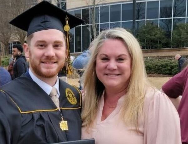 Harrison Olvey and his mother Autumn Ernst at his college graduation.