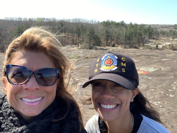 Julie Davis Salisbury (L) and Sherri Daye Scott are all smiles after a hike at Panola Mountain State Park. 
Courtesy of Julie Davis Salisbury.