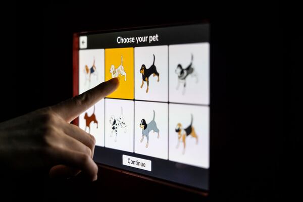 To encourage children to reach their fitness goals, the mixed-reality game allows them to select a virtual dog to play with. (Courtesy of Chamberlain Smith)