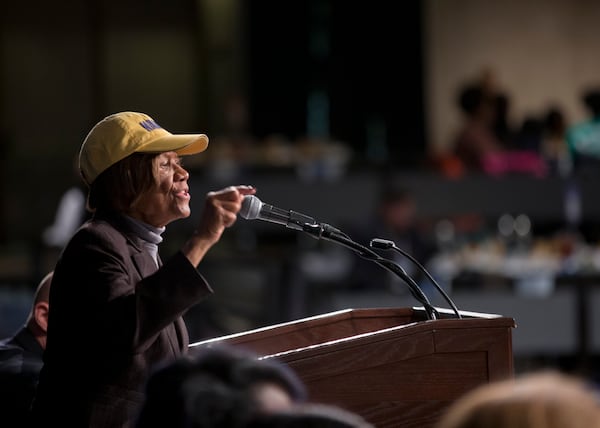 FILE - Hazel Dukes of the NAACP of New York speaks during a United Federation of Teachers luncheon at the Empire State Plaza Convention Center, March 4, 2015, in Albany, N.Y. (AP Photo/Mike Groll, File)