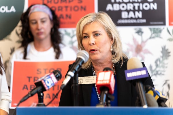 Democratic state Rep. Shea Roberts of Atlanta speaks at a press conference marking two years since Roe v. Wade was overturned at The Lola in Atlanta on Monday, June 24, 2024. (Seeger Gray / AJC)