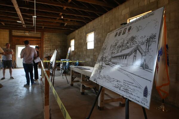 May 19, 2017, Toccoa, Georgia - Plans for the remaining building at Camp Toccoa at Currahee sit on display in the room in it’s state of remodeling in Toccoa, Georgia, on May 19, 2017. (HENRY TAYLOR / HENRY.TAYLOR@AJC.COM)