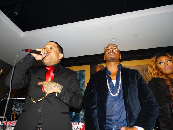 Benzino and Stevie J (right) at their opening party at "Sleazy and Zino Bistro and Bar" Feb. 5, 2014. CREDIT: Rodney Ho/rho@ajc.com