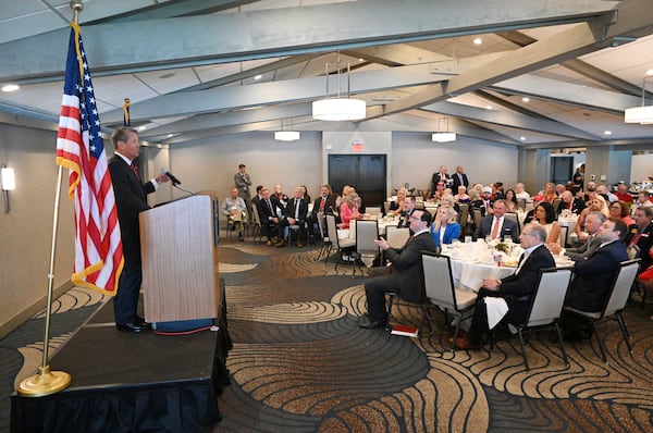 Gov. Brian Kemp's appearance at a state delegates breakfast Tuesday "made it clear that Georgia is not blue or purple,” said Labor Commissioner Bruce Thompson. “He said Georgia is red and he intends to do everything within his ability to ensure Georgia remains a red state,” Thompson said. (Hyosub Shin / AJC)