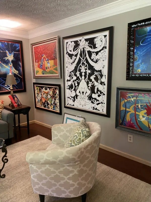 Nearly every available inch of wall space at Jackson’s home contains Giesel’s works. (Photo Courtesy of Cathy Cobbs)