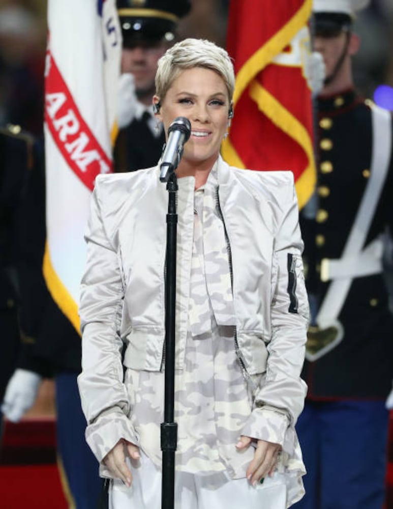 Photos: Pink performs the national anthem at Super Bowl LII