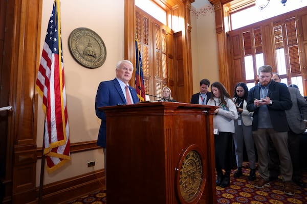 Georgia House Speaker Jon Burns, a Republican from Newington, speaks during his news conference at the Capitol in Atlanta on Wednesday.