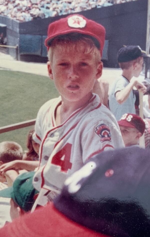 Steve Disney wore his Little League uniform in his first picture at a Braves game. Photo: Courtesy of Steve Disney