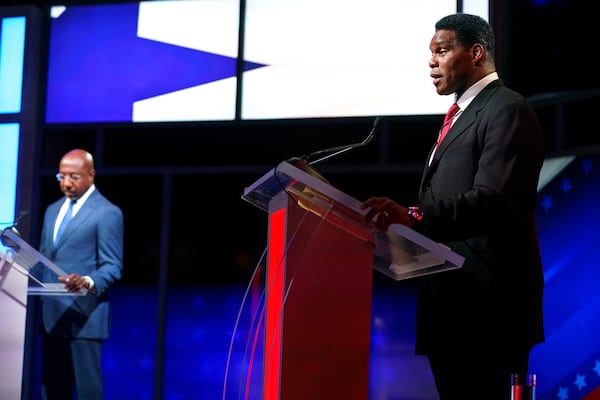 Abortion was a key issue when Democratic U.S. Sen. Raphael Warnock, left, and and Georgia Republican Herschel Walker debated last month.