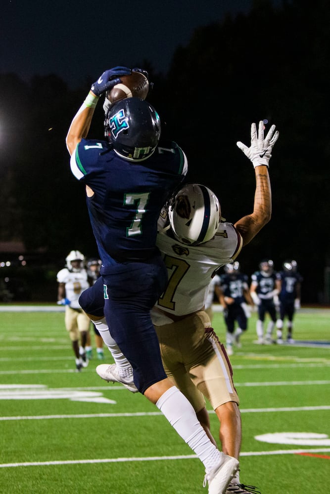 Brady Kluse, wide receiver for Harrison, makes a catch during the Harrison vs. Pebblebrook high school football game on Friday, September 23, 2022, at Harrison high school in Kennesaw, Georgia. Pebblebrook defeated Harrison 31-14. CHRISTINA MATACOTTA FOR THE ATLANTA JOURNAL-CONSTITUTION.