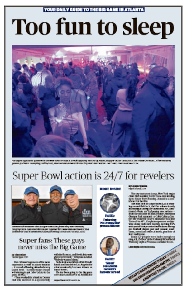 The AJC daily guide to Super Bowl LIII in Atlanta for Saturday, Feb. 2, 2019. (AJCePaper)