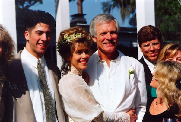 Ted Turner and Jane Fonda during their wedding on Dec. 21, 1991 at their private ranch in North Florida . 
(COPY/ ©1991 TBS)