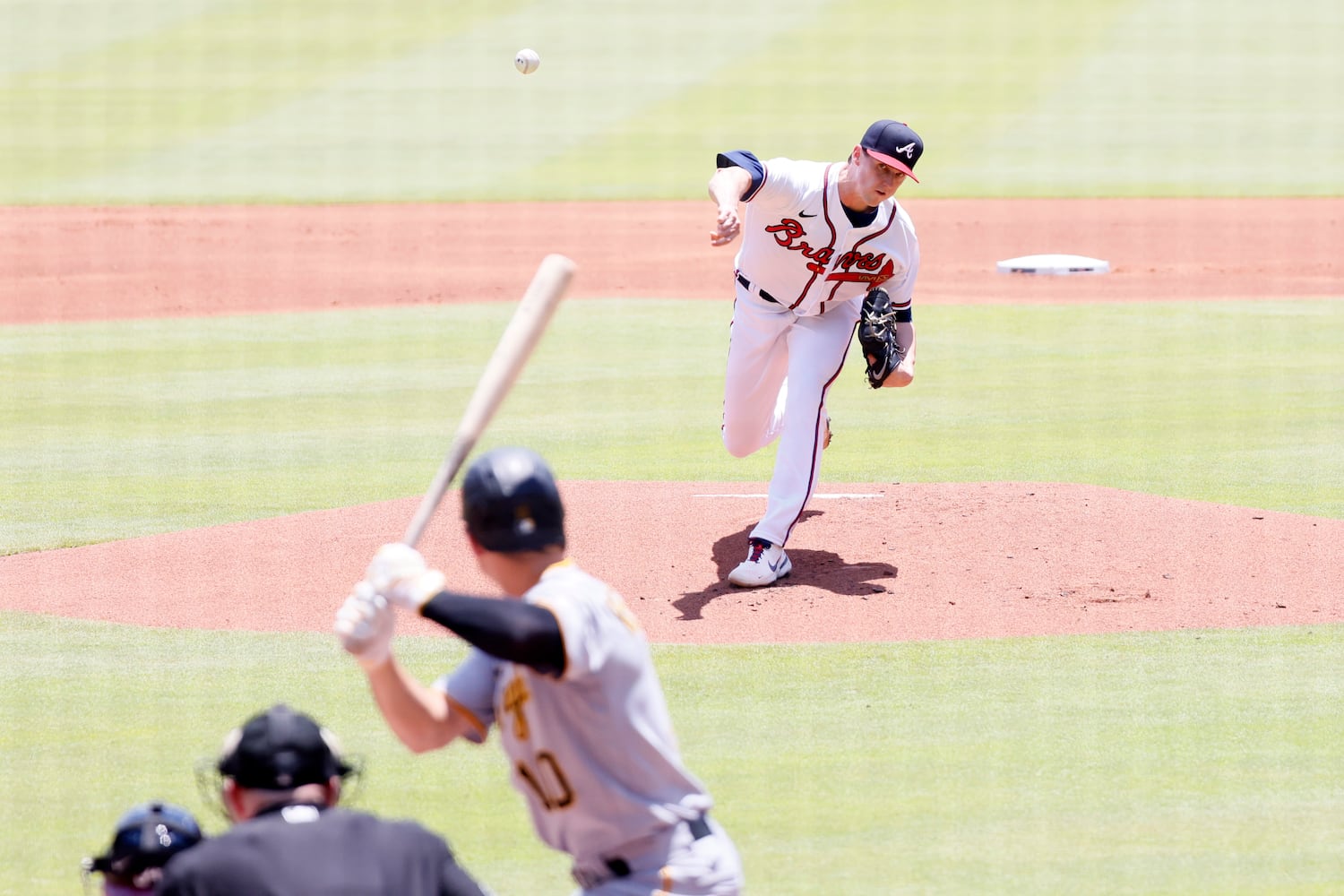 Atlanta Braves starting pitcher Kyle Wright delivers during the first inning Sunday, June 12, 2022, in Atlanta. (Miguel Martinez / miguel.martinezjimenez@ajc.com)
