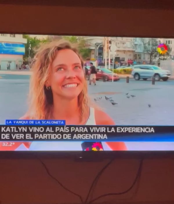 Katlyn Stevens is interviewed on national TV in Argentina.