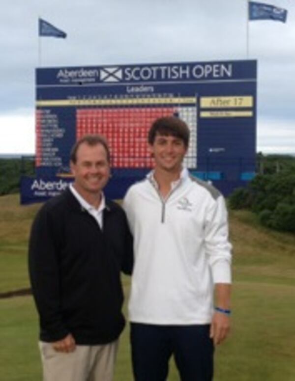 Ollie Schniederjans and his caddie, Lance Bailey, at the 2014 Scottish Open. Schniederjans and his caddie, Lance Bailey, one of his teaching pros from Canongate in Suwanee. Bailey will caddy for Schniederjans when he turns professional.