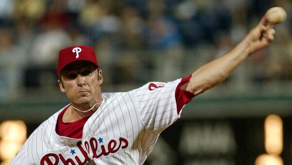 Philadelphia Phillies reliever Rheal Cormier throws against the Arizona Diamondbacks in the ninth inning Friday, April 30, 2004, in Philadelphia.  The Phillies won, 4-0. (AP Photo/George Widman)
