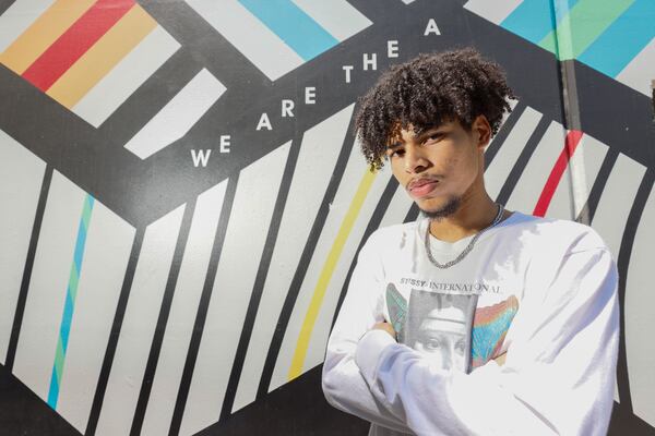  Afro-Latin singer-songwriter Chicocurlyhead, originally from Panama and raised in Atlanta, poses for a photograph in downtown Atlanta on Thursday, June 13, 2024. He is set to release his new EP on June 21.
(Miguel Martinez / AJC)