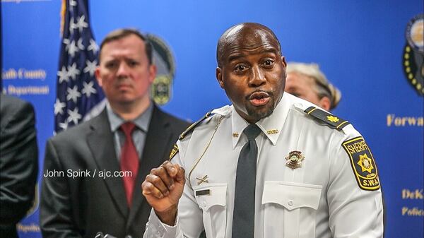 DeKalb County sheriff's Maj. Jeff Leslie speaks to reporters during a press conference Friday at DeKalb County Police Department Headquarters announcing the arrest of Otis Walker. 