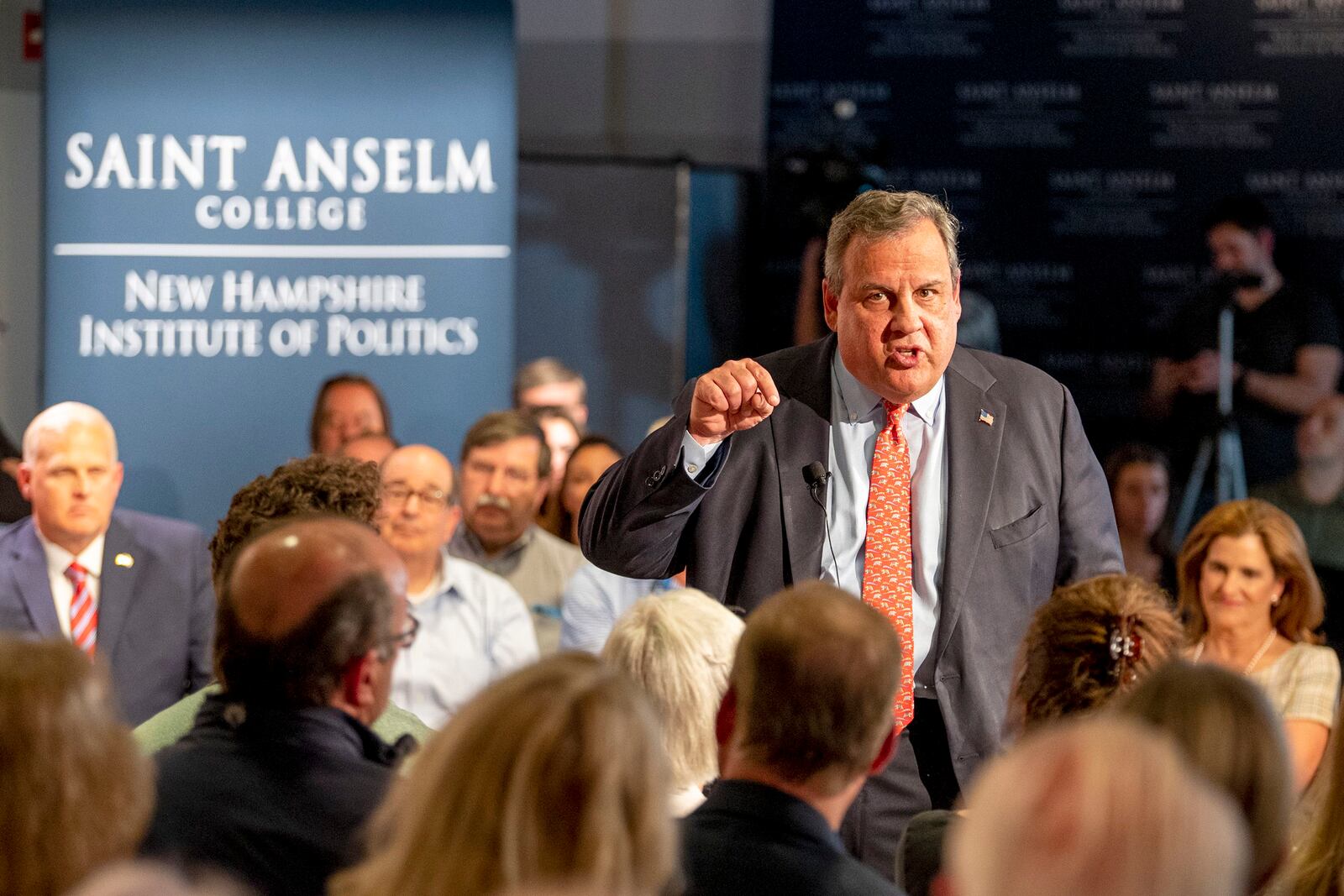 Former New Jersey Gov. Chris Christie launches his bid for the Republican nomination for president at a town hall at Saint Anselm College in Manchester, New Hampshire on June 6, 2023. The campaign is the second for Christie, who lost to former President Donald Trump in 2016. (Tom Gralish/The Philadelphia Inquirer/TNS)