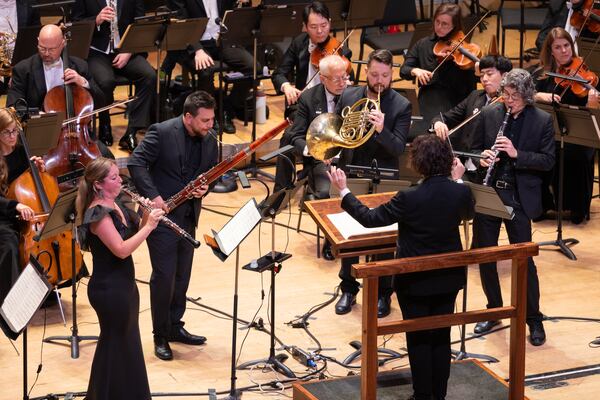 ASO principals Elizabeth Koch Tiscione, oboe; Jesse McCandless, clarinet; Ryan Little, horn; and Anthony Georgeson, bassoon were the featured soloists in the sinfonia that some believe was composed by Mozart. Music director Nathalie Stutzmann conducted.