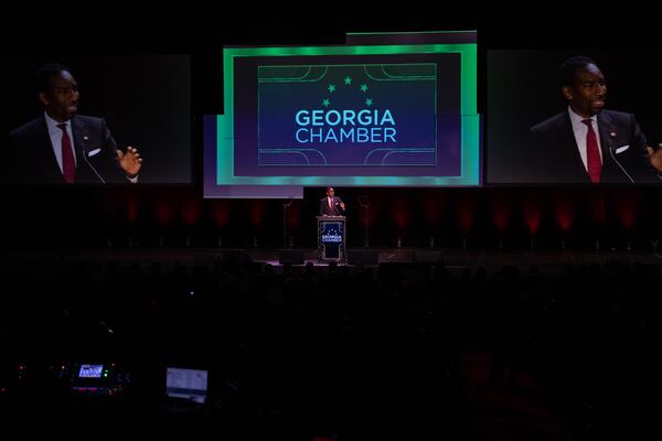 Atlanta Mayor Andre Dickens speaks at the Georgia Chamber’s “Eggs & Issues” breakfast at the Fox Theatre in downtown Atlanta, Georgia on January 12th, 2022. (Nathan Posner for The Atlanta Journal-Constitution)
