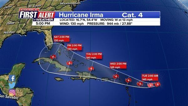 Hurricane Irma as of 5 p.m. eastern time Monday.