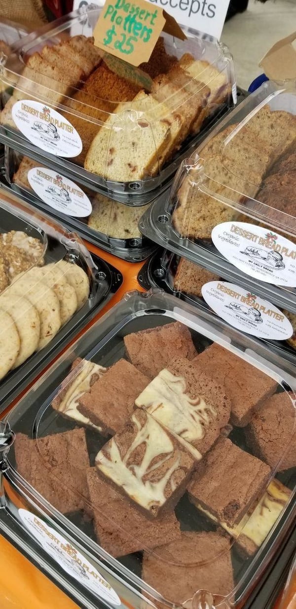 Dessert trays are one of the offerings of My Daily Bread, a vendor at Cumming’s Vickery Village Farmers Market. CONTRIBUTED BY KATHERINE BURKHARDT