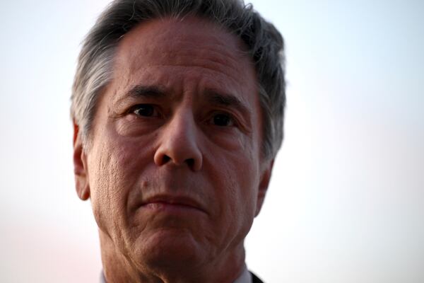 US Secretary of State Antony Blinken speaks to reporters on the tarmac before his departure from King Hussein International Airport in Jordan's southern Red Sea coastal city of Aqaba, Jordan, Thursday, Dec. 12, 2024. (Andrew Caballero-Reynolds/Pool Photo via AP)