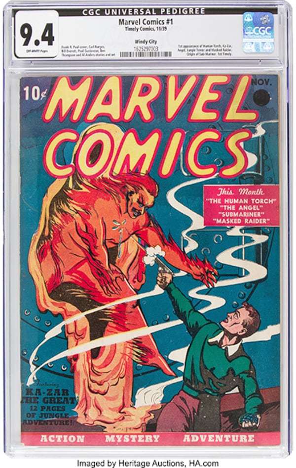 A rare near mint condition copy of the first Marvel Comics comic book.