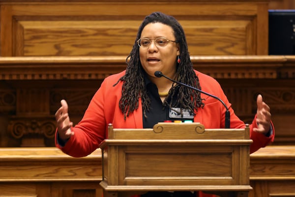 State Sen. Kim Jackson, speaking in opposition to Senate Bill 140, expressed concern about how new restrictions on the use of hormones and other treatments for transgender youth would affect their mental health. “Do you know what the ultimate most irreversible thing is?" the Democrat from Stone Mountain asked. "Suicide. It’s death.” Jason Getz / Jason.Getz@ajc.com)
