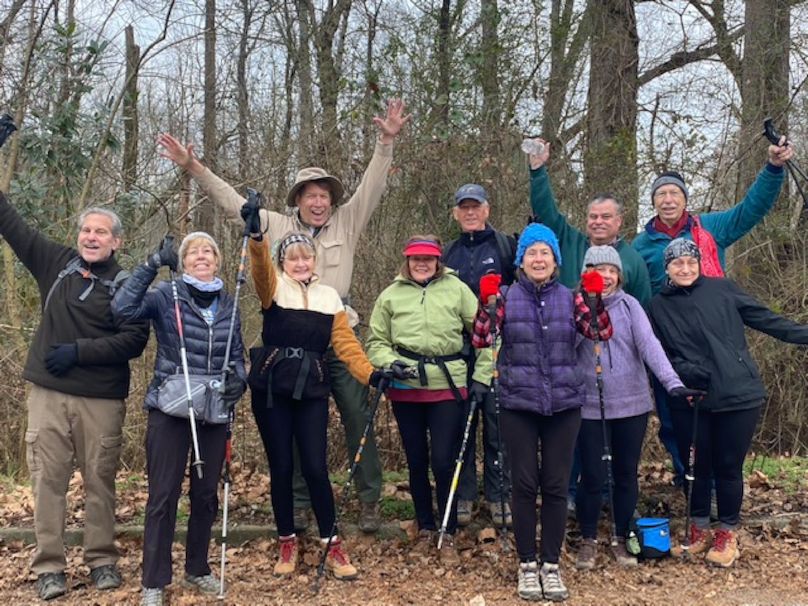 Members of a recent trail walking expedition, one of many which David Bohanon, fourth from left, has led in and around Atlanta.